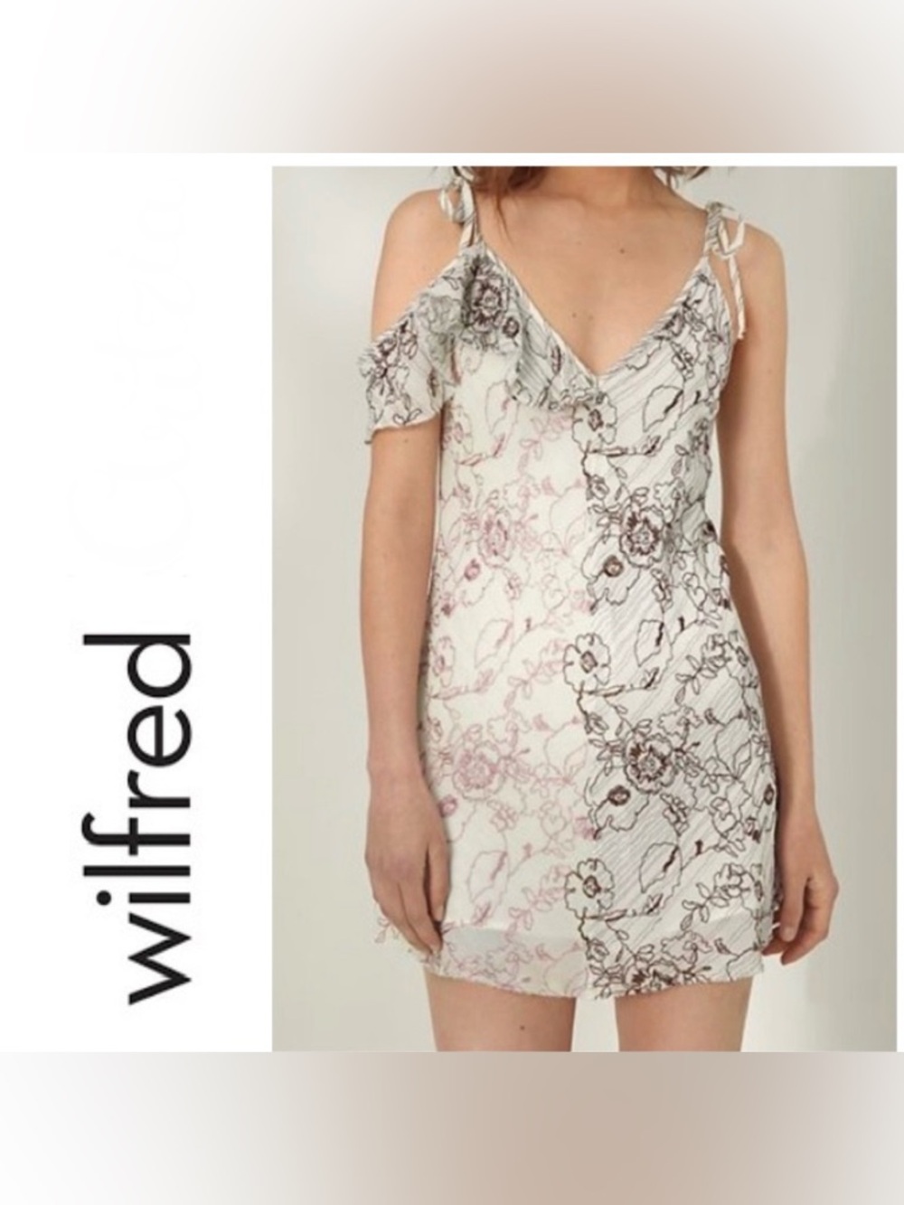 Wilfred by Aritzia, Lelaina Slip Mini Dress, floral Cream Ruffle, size XS, EUC